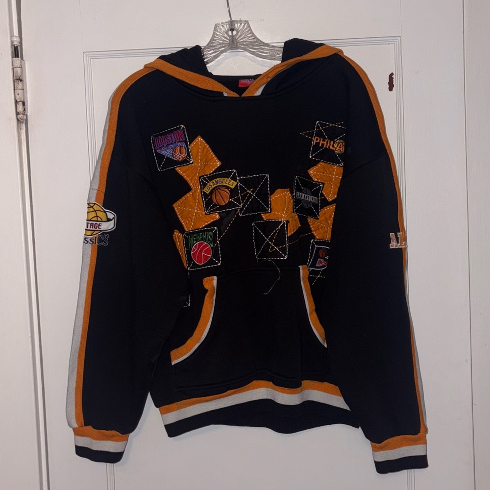 VTG 90s basketball patchwork embroidered pullover hoodie fleece by BOOM-x sz XL